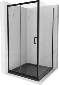 Mexen Apia zuhanykabin tolóajtóval 100 (ajtó) x 100 (fal) cm, 5mm átlátszó üveg, fekete profil + fekete zuhanytálca fekete szifonnal, 840-100-100-70-…