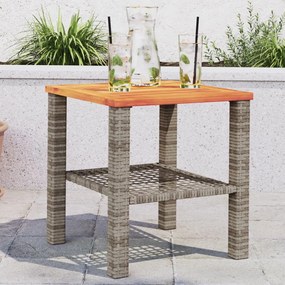 vidaXL szürke polyrattan és akácfa kerti asztal 40 x 40 x 42 cm