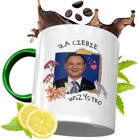 Zöld Bögre Andrzej Duda Elnök Ajándék Nyomtatott Fotóval