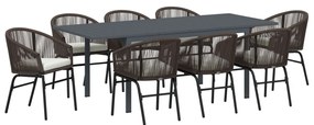 10 részes kerti étkezőszett párnákkal Barna Poli Rattan, Bővíthető kerti asztal Antracit (140-210)x90x73 cm Acél