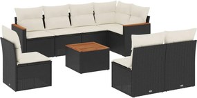 vidaXL 9 részes fekete polyrattan kerti ülőgarnitúra párnákkal