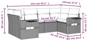 6 részes fekete polyrattan kerti ülőgarnitúra párnákkal