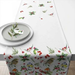 Karácsonyi asztali futó 40x150 cm pamut Téli Madárdal