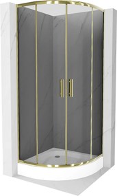 Mexen Rio, szögletes zuhany tolóajtóval 90 (ajtó) x 90 (ajtó) x 190 cm, 5mm szürke üveg, arany profil + fehér zuhanytálca RIO, 863-090-090-50-0-4710