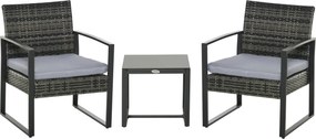 Outsunny Polyrattan Kerti Bútor Szett, Kerti Erkélybútor 2 Személyre, 3 Részes Ülőgarnitúra 2 Székkel, Asztal Ülőpárnával, Időjárásálló Kerti Bútor Ke