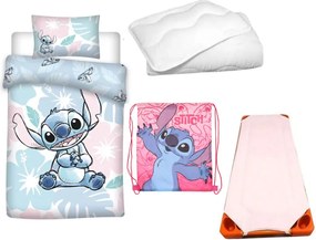 Disney Lilo és Stitch, A csillagkutya Pastel Pink Planet gyerek, ovis ágyneműhuzat, derékalj, tornazsák és paplan/párna szett 100x135 cm 40x60 cm