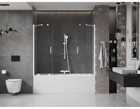 Mexen Velar Duo, 2 szárnyas eltolható kádparaván 180 x 150 cm, 8mm átlátszó üveg, fehér profil, 896-180-000-02-20