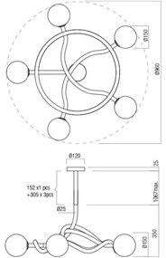 Redo 01-3258 - CONFUSIO rudas csillár 5xE14/28W/230V, átmérő 96 cm, arany