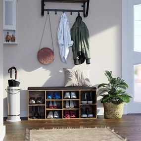 10 cipőtároló pad, cipőpad, cipőtartó párnával, rusztikus barna