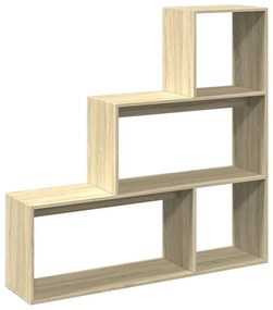 3 szintes sonoma tölgy fa elválasztó könyvespolc 123x29x123 cm