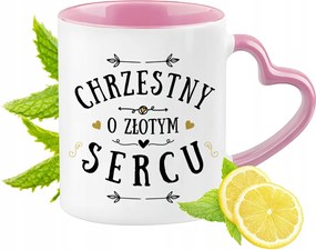 Keresztelő Bögre Rózsaszín Szív Alakú Füllel Kávé Ajándék