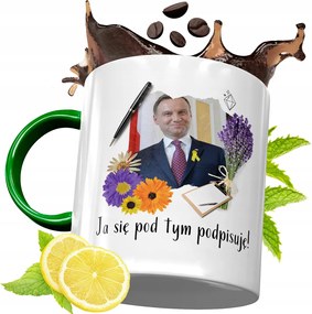 Zöld Bögre Andrzej Duda Elnök Ajándék Nyomtatott Fotóval