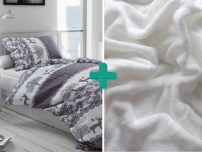 KARÁCSONYI RÉNSZARVAS szürke mikroplüss ágynemű + SOFT fehér mikroplüss lepedő 90x200 cm