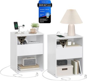 Éjjeliszekrény 2 darabos szett beépített töltőfunkcióval, matt fehér
