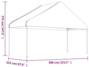 fehér polietilén pavilon tetővel 5,88 x 2,23 x 3,75 m