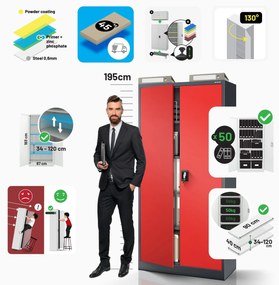 Fém iratszekrény JAN H, 900 x 1950 x 400 mm, antracit-piros