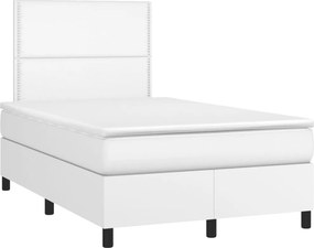 vidaXL fehér műbőr rugós ágy matraccal 120x190 cm