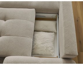 Bézs zsenília kinyitható-tárolóhelyes sarokkanapé (bal oldali-heverő résszel) Roxelane – Bobochic Paris