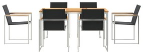 7 Darabos Kerti Étkező Szett Tömör Tíkfából, Kültéri Étkező Asztal 150x90x75 cm Tömör Tíkfából