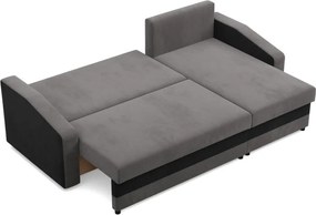 Hewlet sarokkanapé, 2 ágyneműtartóval, szövet anyag, univerzális oldal, bonell töltet, szürke - fekete