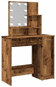 antik fa színű LED.es fésülködőasztal 86,5 x 35 x 136 cm