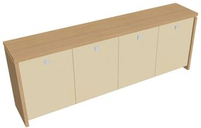 Verno alacsony szekrény 248 x 46 x 90 cm, üvegajtó, világos tölgy / vanília