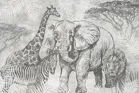 Tapéta vinil flizelin falfestmény serengeti elefánt zsiráf szafari Méretre Szabva