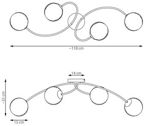 Felületre szerelhető csillár  VIBRA 4xE14/10W/230V fekete/szürke