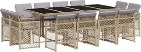 vidaXL 13részes vegyes bézs polyrattan kerti étkezőgarnitúra párnákkal