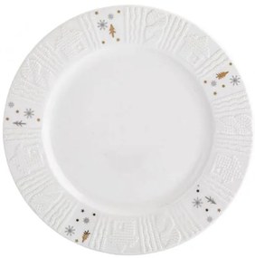 Karácsonyi dombor mintás hópelyhes porcelán desszertes tányér - 20 cm - Winter Glow