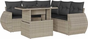 vidaXL 6 részes világosszürke polyrattan kerti ülőgarnitúra párnákkal