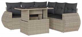 vidaXL 6 részes világosszürke polyrattan kerti ülőgarnitúra párnákkal