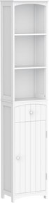 HOMCOM Magas, Keskeny Fürdőszobás Szekrény 1 Fiókkal és 3 Nyitott Polccal - Modern Stílus a Nappaliba, Fürdőszobába és Konyhába 34x24x170 cm Fehér | A
