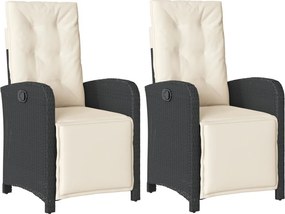 vidaXL 2 db fekete polyrattan dönthető kerti szék lábtartóval