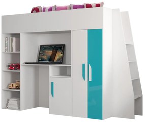 Kombinált gyerekágy 90 cm Puro 15 (matt fehér + fényes fehér + fényes türkiz). 1087094