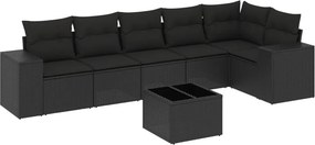 vidaXL 7 részes fekete polyrattan kerti ülőgarnitúra párnával