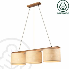 AIDA zsinóros függeszték 3x E27/15W/230V átmérő 25 cm tölgy/rafia