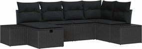 vidaXL Kerti Kanapé Szett párnával 6 pcs Fekete polirattan