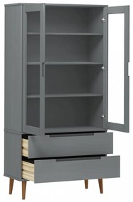 MOLDE szürke tömör fenyőfa vitrin szekrény 90 x 35 x 175 cm