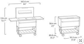 Patio cooler &amp; Beverage cart grill asztal szürke