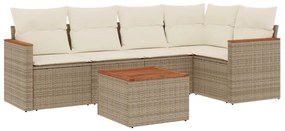 vidaXL 6 részes bézs polyrattan kerti ülőgarnitúra párnával