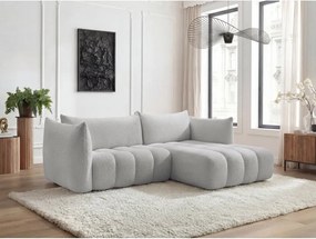Világosszürke buklé sarokkanapé (jobb oldali-heverő résszel) Azra – Bobochic Paris