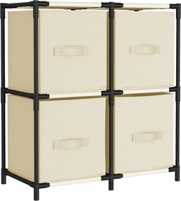 vidaXL acél tárolószekrény 4 krémszínű szövetkosárral 63 x 30 x 71 cm