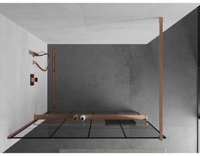 Mexen Kioto+, Walk-In zuhany paraván polccal és akasztóval 130 x 200 cm, 8 mm átlátszó üveg fekete mintával, réz matt profil, 800-130-121-65-77