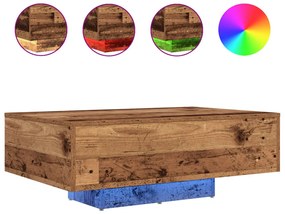 LED világítással ellátott dohányzóasztal régi fa 85x55x31 cm