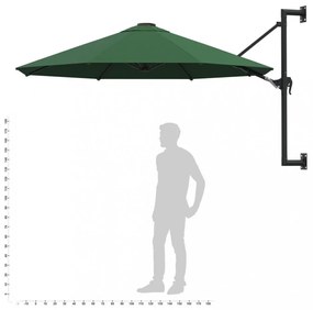 zöld falra szerelhető napernyő fémrúddal 300 cm
