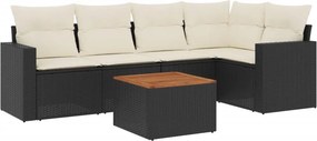 vidaXL 6 részes fekete polyrattan kerti ülőgarnitúra párnákkal