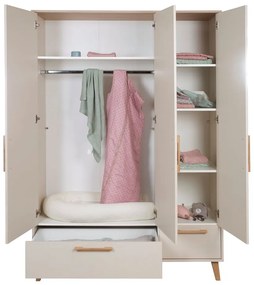 Krémszínű-natúr színű gyerek ruhásszekrény tölgyfa dekorral 138x200x55 cm Jil – Roba