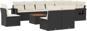 vidaXL 11 részes fekete polyrattan kerti ülőgarnitúra párnákkal