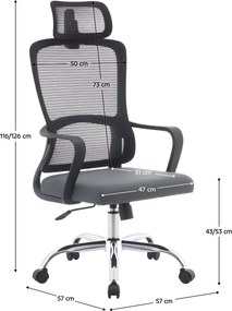 Irodai szék, fekete/szürke/króm, teherbírás 150 kg, RANDY